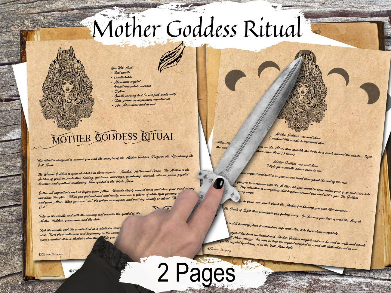 MOTHER GODDESS RITUAL 2 Pages, Wicca Full Moon Goddess Spell, Honor Goddess Prayer Invocation , Wicca Moonlight Witchcraft Ritual Spell - Morgana Magick Spell