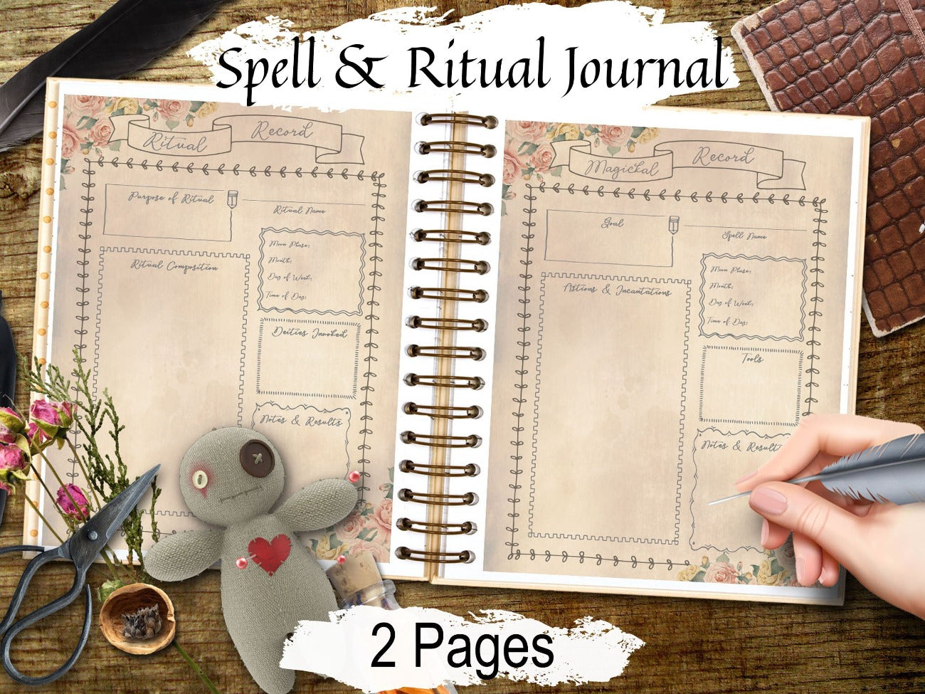SPELL & RITUAL JOURNAL, Wicca Spell Record, Magical Witchcraft Diary, Grimoire Magic Guide, Book of Spells, Witch Book of Shadows, 2 Pages - Morgana Magick Spell