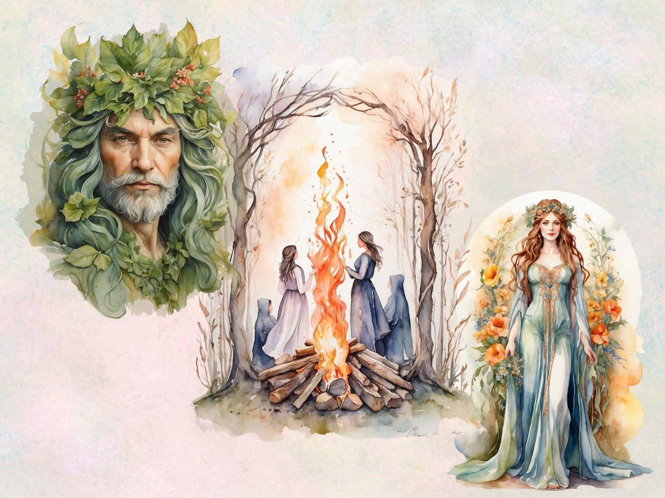 BELTANE CLIPART, Fantasy Spring Graphics, May Day Sabbat Grimoire, Watercolor Art, Commercial Use, Goddess Wicca Gift, Commercial Use - Morgana Magick Spell