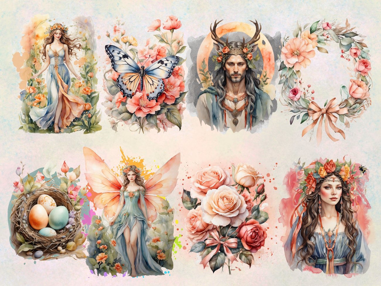 BELTANE CLIPART, Fantasy Spring Graphics, May Day Sabbat Grimoire, Watercolor Art, Commercial Use, Goddess Wicca Gift, Commercial Use - Morgana Magick Spell