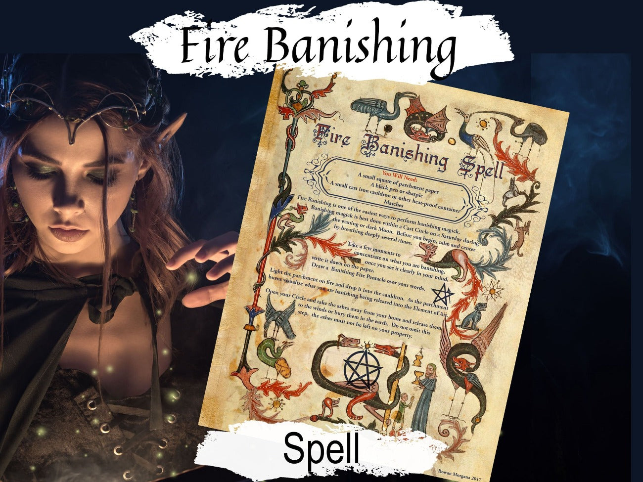 FIRE BANISHING SPELL, Charmed Style Printable, Binding Spell Candle Magic, Fire Element Ritual, Wicca Witchcraft Banish Negative Energy - Morgana Magick Spell