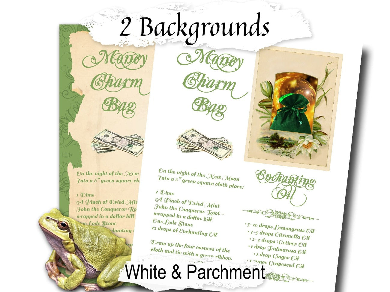 MONEY CHARM BAG, Create Wealth Spell Recipe, Bring Prosperity, Wicca Witchcraft Abundance Attract Money, Green Witch Apothecary Printable - Morgana Magick Spell