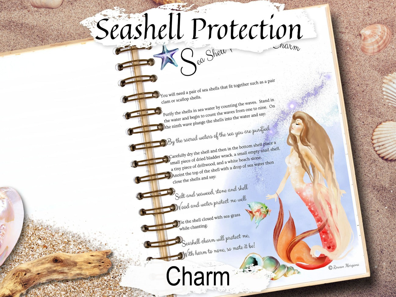 SEASHELL PROTECTION CHARM, Ocean Sea Magic Beach Spell, Mermaid Wave Spell, Sea Witch, Water Witch Goddess Aphrodite Printable Grimoire Page- Morgana Magick Spell