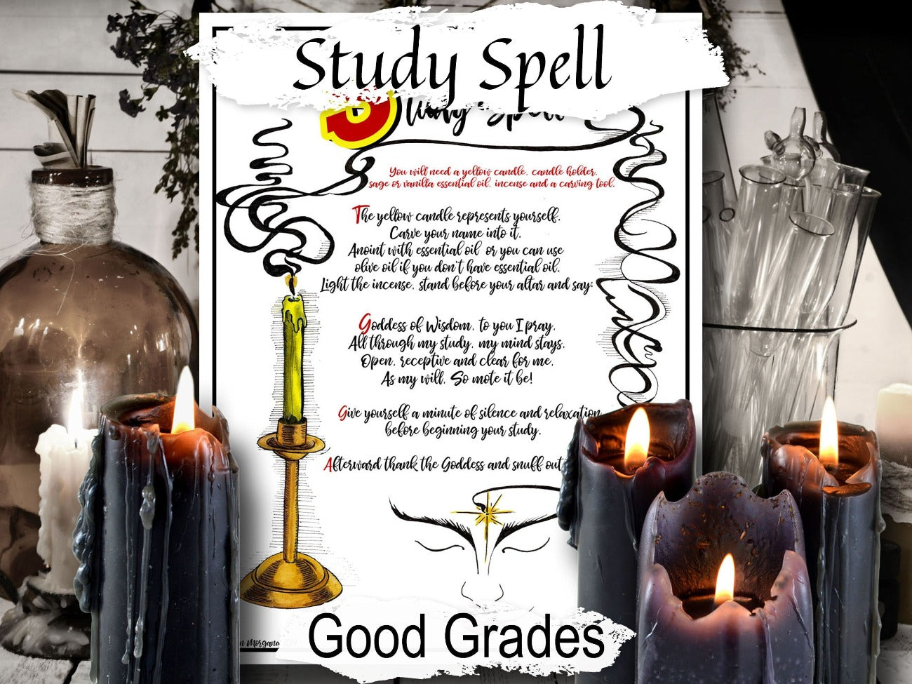 STUDY SPELL Charmed Style, Learning Spell For Good Marks, Memory Spell, Wicca Witchcraft Student Magic, Witch Book of Shadows Printable - Morgana Magick Spell