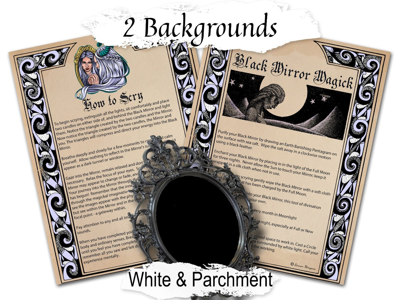 BLACK MIRROR Magic, 2 Printable Pages, Wicca Witchcraft Scrying Mirror Divination, Mirror Cleansing and Charging, Spirit World Magic - Morgana Magick