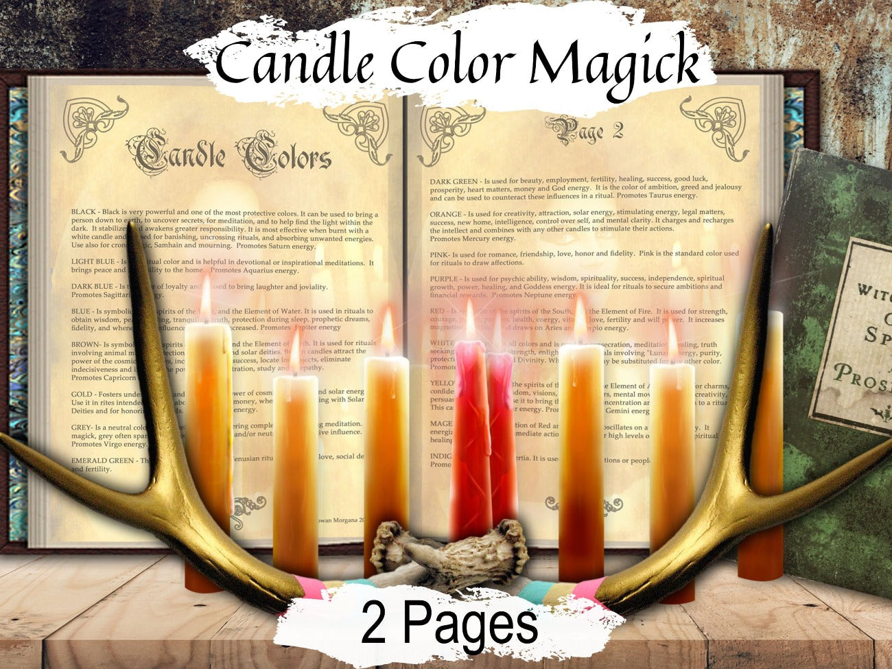 CANDLE COLOR CORRESPONDENCES 2 Pages, Wicca Candle flame, Magic intention rituals meditation & spells, Printable Spellbook, Baby Witch - Morgana Magick Spell