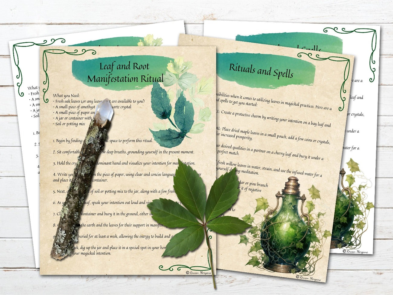 LEAF MAGICK GUIDE, Green Witch Nature Spells, Herbal Spellcasting, Leaf Divination, Earth Energy, Garden Ritual, Banish Negativity, 11 Pages - Morgana Magick Spell