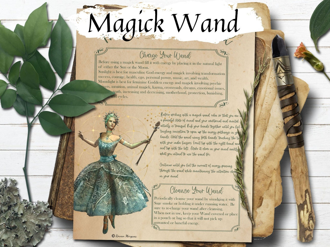 THE MAGICK WAND Guide, How to Use Cleanse Charge and Make, Witch Ceremonial Crystal Wand, Moonlight Tarot, Wand of Power Spell, Printable - Morgana Magick Spell