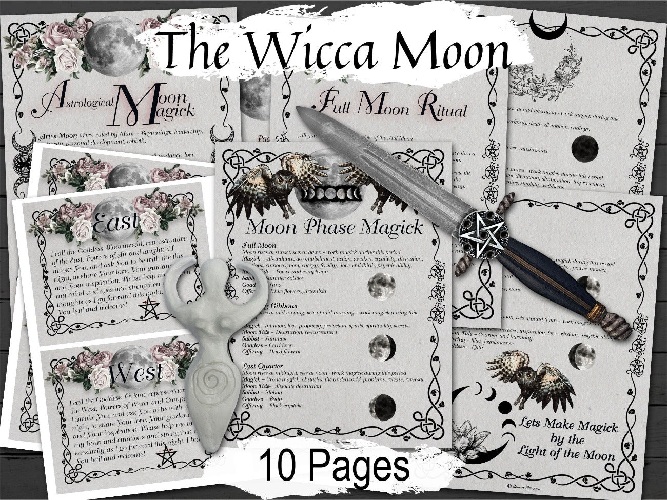 WICCAN MOON MAGIC, Correspondences, Full Moon Names, Phases, Astrological Moon Spell Ritual, Wicca Witchcraft Esbat Altar, 10 Printables - Morgana Magick Spell