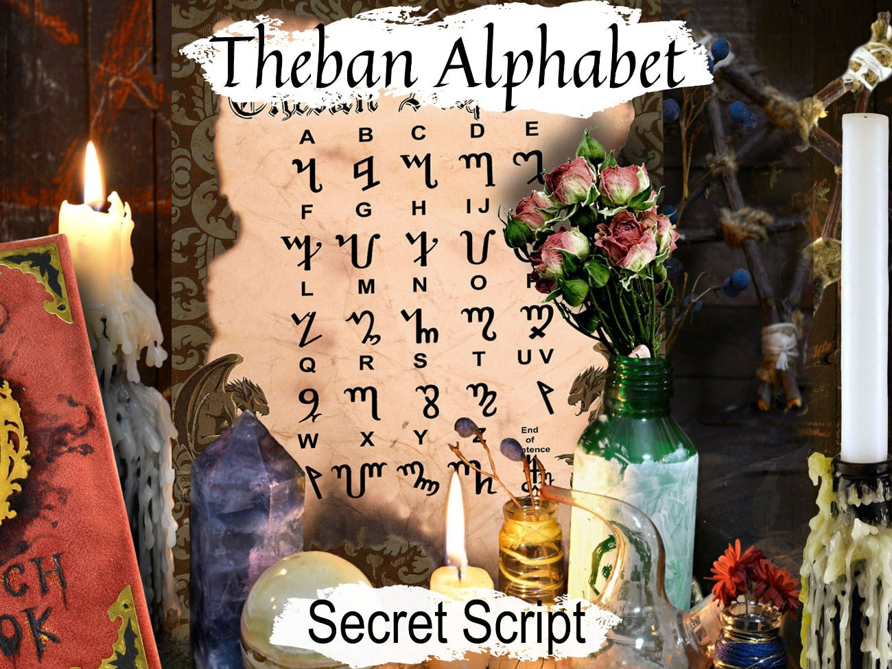 THEBAN ALPHABET, Secret Script, Occult Celestial Writing, Golden Dawn, Medieval Font, Egyptian Hieroglyphics, Witch's Alphabet Printable - Morgana Magick Spell