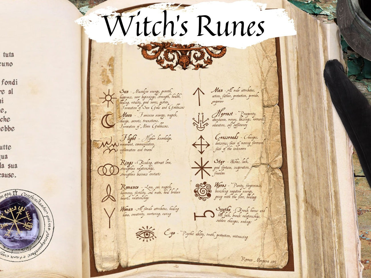 WITCH&#39;S RUNES, A Set of Magick Symbols, Divination Guide, Witchcraft Symbol Meanings, How to Draw and Read Witch Runes, Wicca Witchcraft - Morgana Magick Spell