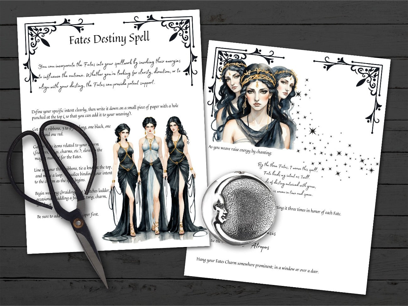 THE FATES, Greek Mythology, Destiny Spell Magic, Clotho Lachesis Atropos, Divine Cosmic Laws, Thread & Spindle, Digital Download, 10 pages - Morgana Magick Spell