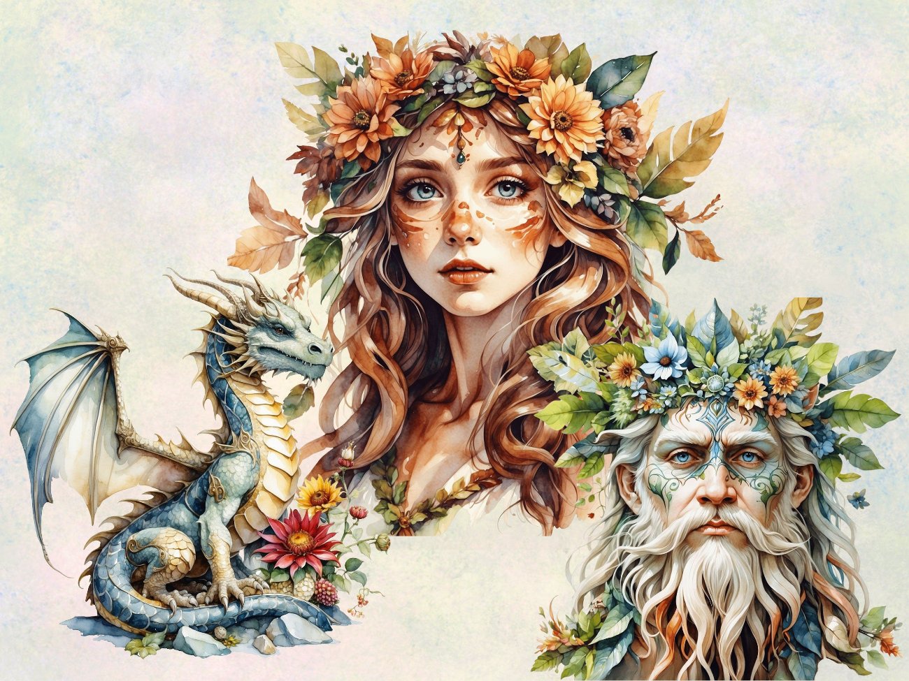 LITHA CLIPART - Summer Solstice, Pagan Wiccan Fantasy Graphics, 24 Watercolor PNGs, Commercial Use - Morgana Magick Spell