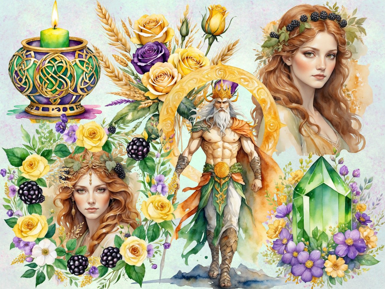 LUGHNASADH CLIPART, Lammas, Goddess Demeter, Sun God Lugh, Pagan Ritual Altar Art, Wicca Sabbat Graphics, 47 Watercolor PNGs, Commercial Use - Morgana Magick Spell