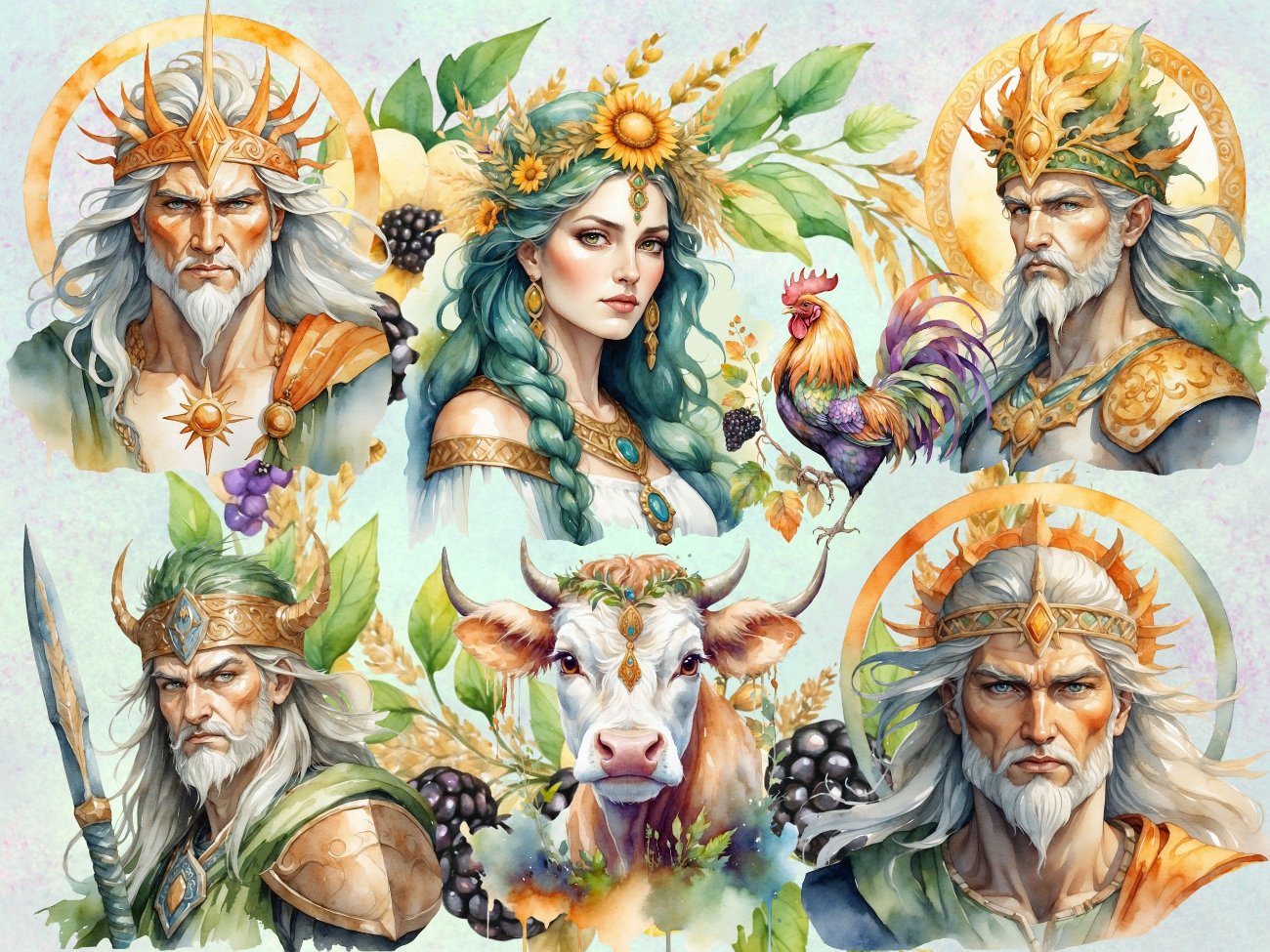 LUGHNASADH CLIPART, Lammas, Goddess Demeter, Sun God Lugh, Pagan Ritual Altar Art, Wicca Sabbat Graphics, 47 Watercolor PNGs, Commercial Use - Morgana Magick Spell