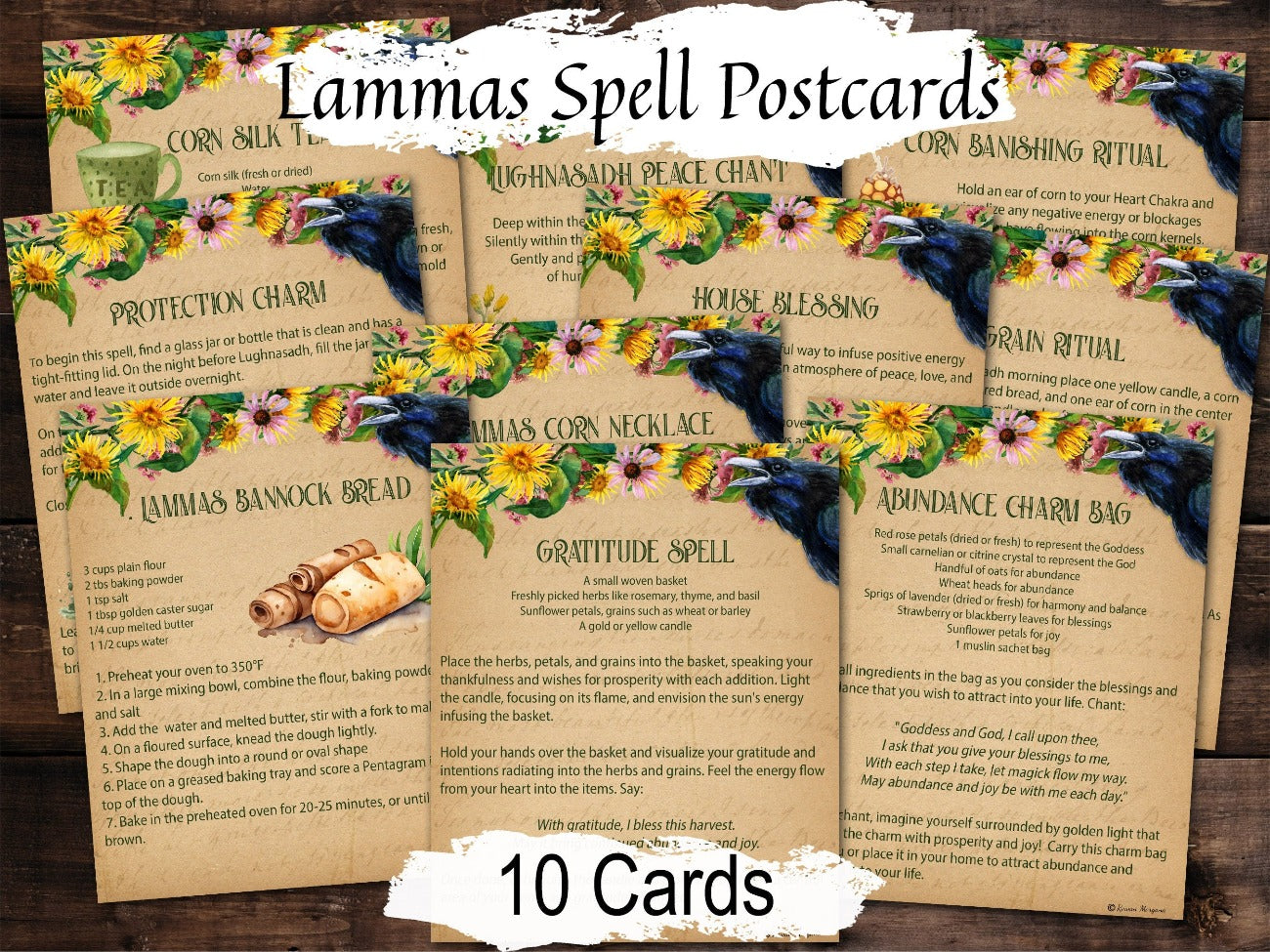 LUGHNASADH SPELL CARDS, Enchanting Spells, Unlock the Magic of Lammas, 10 Printable Postcards, Wicca Sabbat Altar, Pagan Witch Gift - Morgana Magick Spell