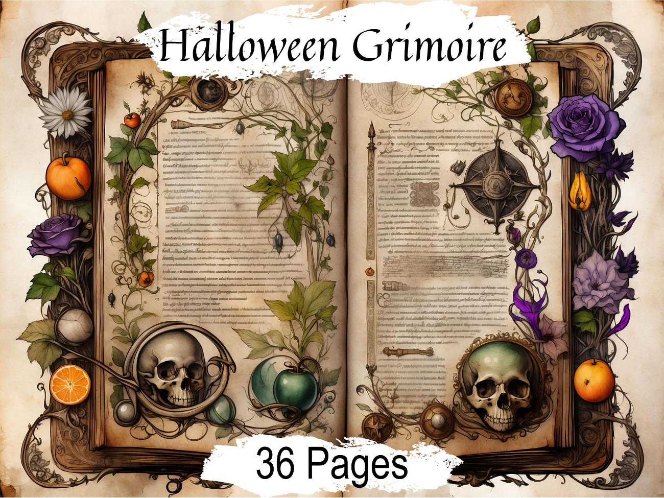 HALLOWEEN GRIMOIRE, Fantasy Junk Journal Kit, Witch Journal, Wiccan Spell Book, 36 Unique Pages, Witchcraft, Alchemy Apothecary, Printable - Morgana Magick Spell