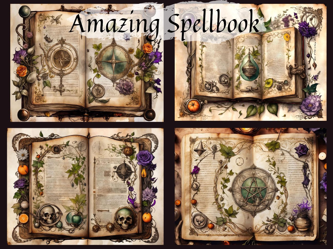 HALLOWEEN GRIMOIRE, Fantasy Junk Journal Kit, Witch Journal, Wiccan Spell Book, 36 Unique Pages, Witchcraft, Alchemy Apothecary, Printable - Morgana Magick Spell