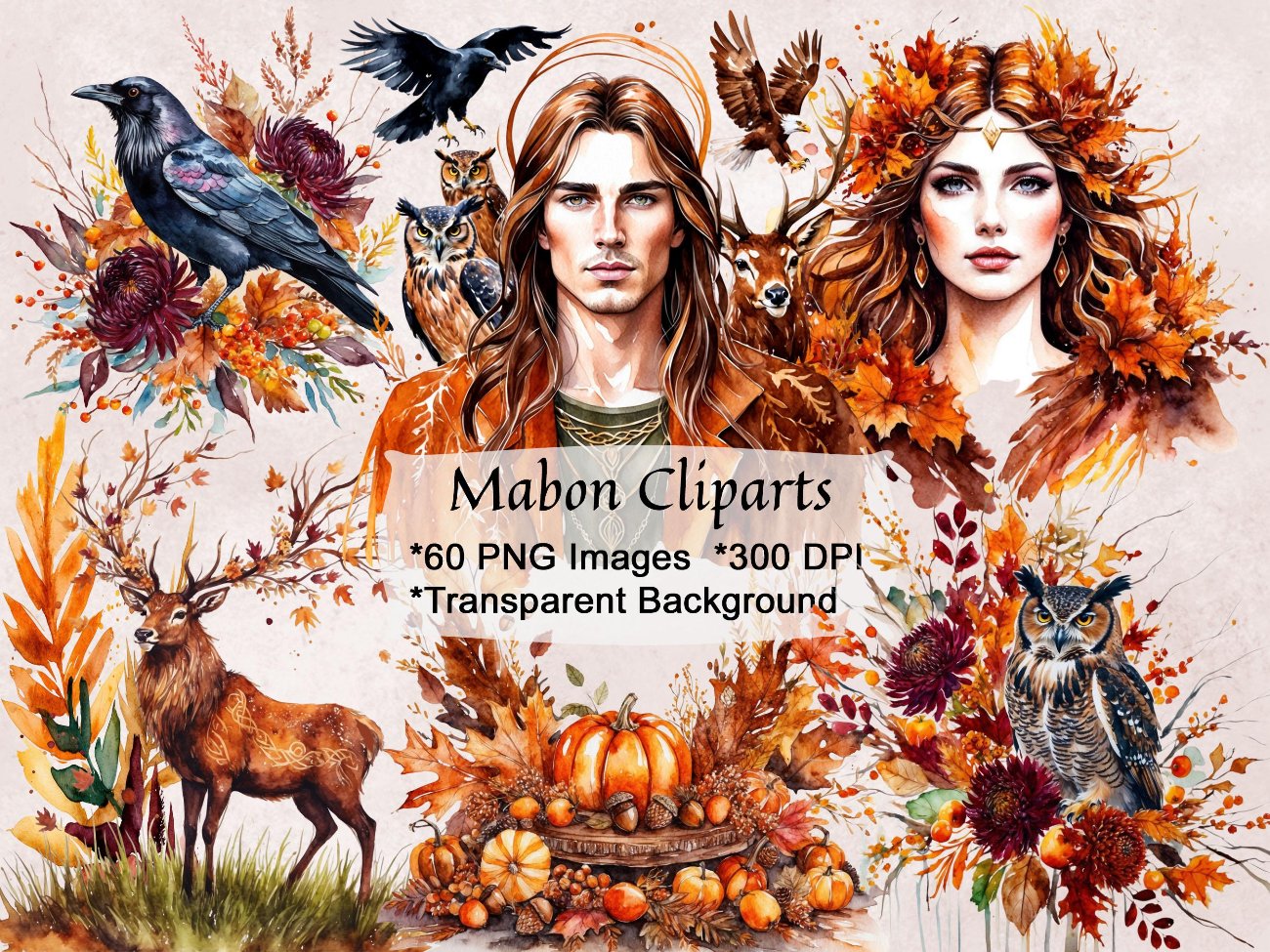 MABON CLIPART, Autumn Equinox, Persephone Morrigan Ishtar