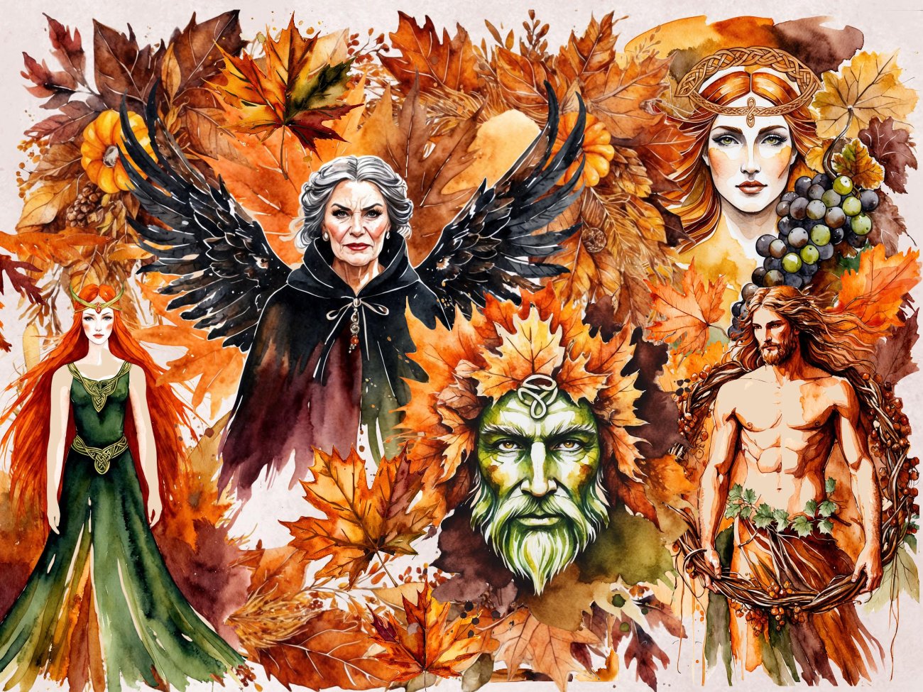 MABON CLIPART, Autumn Equinox, Persephone Morrigan Ishtar