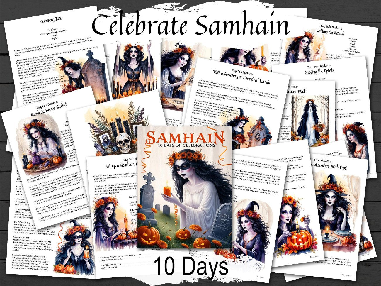 10 DAYS of SAMHAIN, Halloween Printable Grimoire, Rituals Spells Journal Prompts, Ancestor Altar, Graveyard Spirits, Wicca Sabbat Altar - Morgana Magick Spell