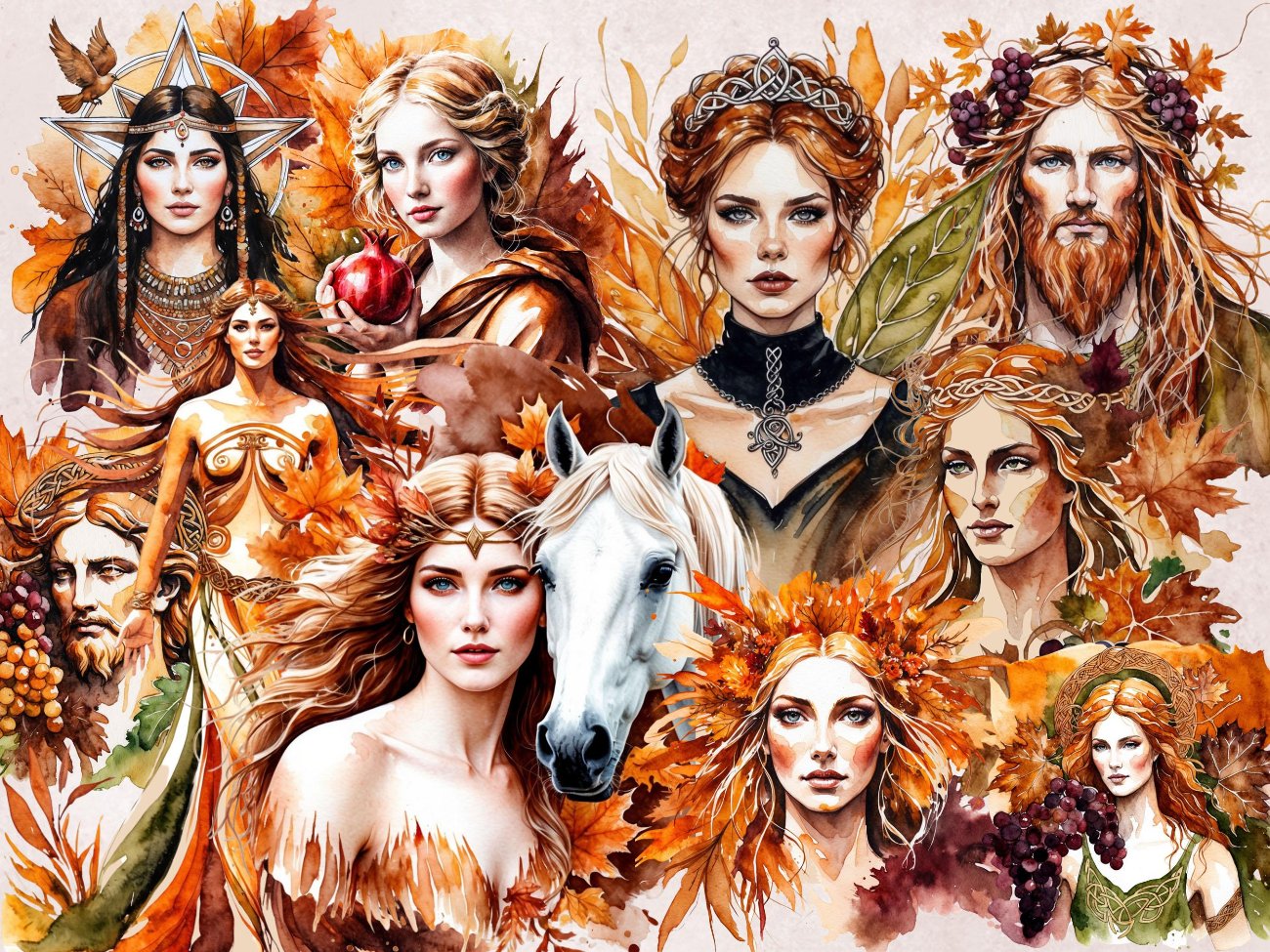 MABON CLIPART, Autumn Equinox, Persephone Morrigan Ishtar