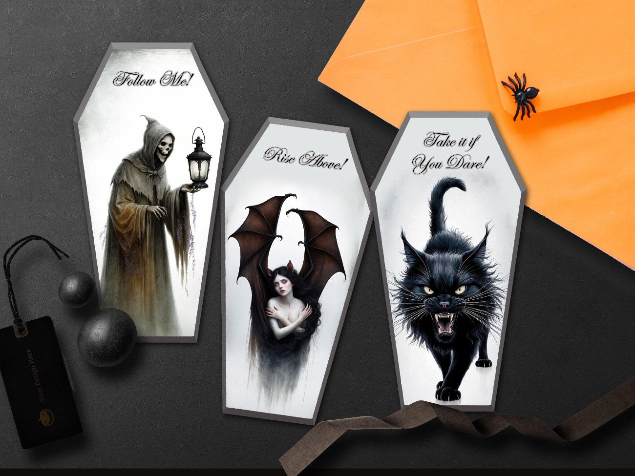 COFFIN CARDS, Halloween Vampire Girl, Horror Art Casket Decoration, Creepy Cute Tombstone, Samhain Gothic Bat Journal, 13 Printable Cards -Morgana Magick Spell