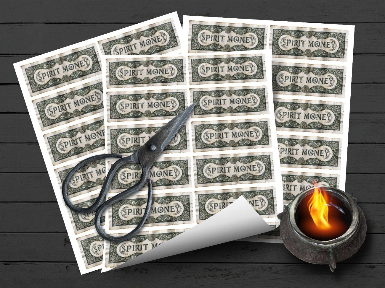 SPIRIT MONEY, Printable Wealth Magic, Haunted Ghost Ancestor Offerings, Money Blessing Joss Paper, Lucky Fortune Spell, Halloween Witchcraft - Morgana Magick Spell