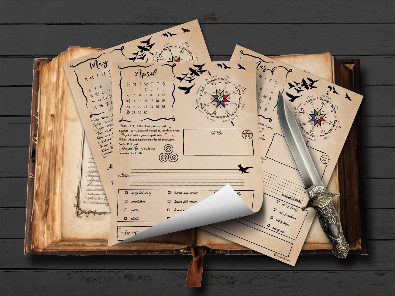 2025 CALENDAR PLANNER 13 Printable Pages, One page for each month plus a witchy Title Page, Plan your 2025 Pagan Wiccan Sabbats and Esbats - Morgana Magick Spell