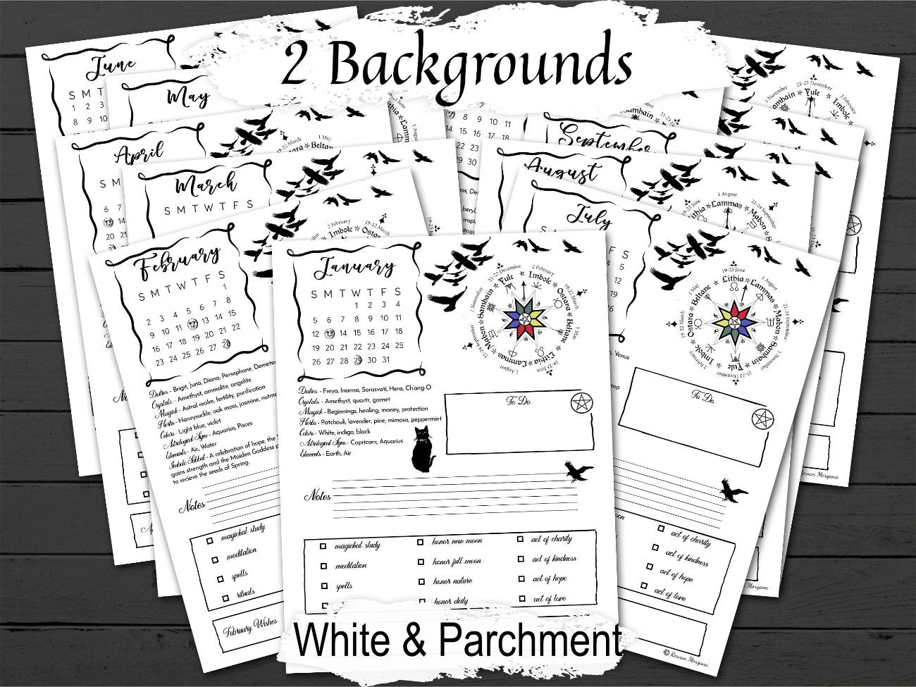 2025 CALENDAR PLANNER 13 Printable Pages, One page for each month plus a witchy Title Page, Plan your 2025 Pagan Wiccan Sabbats and Esbats - Morgana Magick Spell