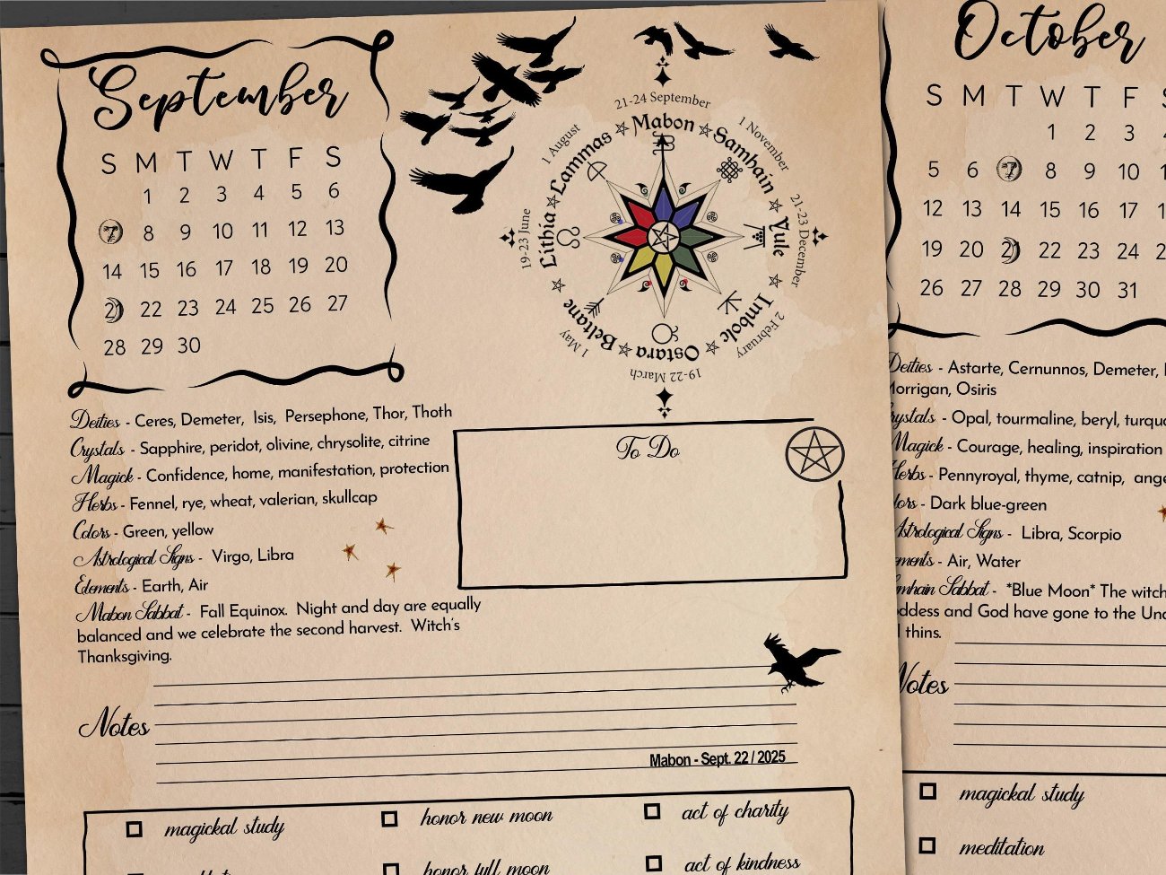 2025 CALENDAR PLANNER 13 Printable Pages, One page for each month plus a witchy Title Page, Plan your 2025 Pagan Wiccan Sabbats and Esbats - Morgana Magick Spell