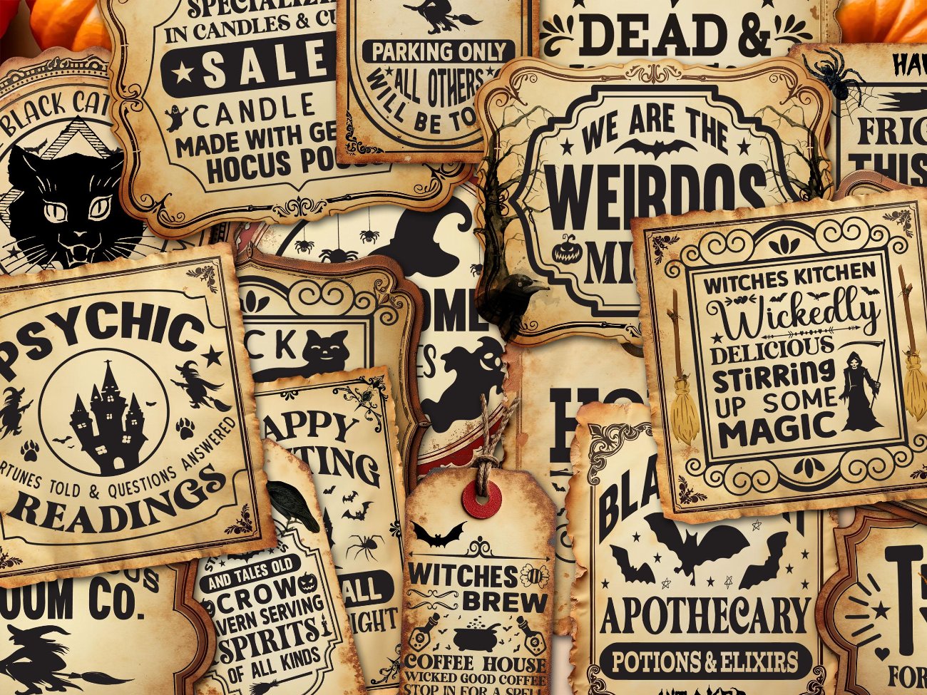 SPOOKY VINTAGE HALLOWEEN Apothecary Labels - Set of 20 PNGs - Morgana Magick Spell