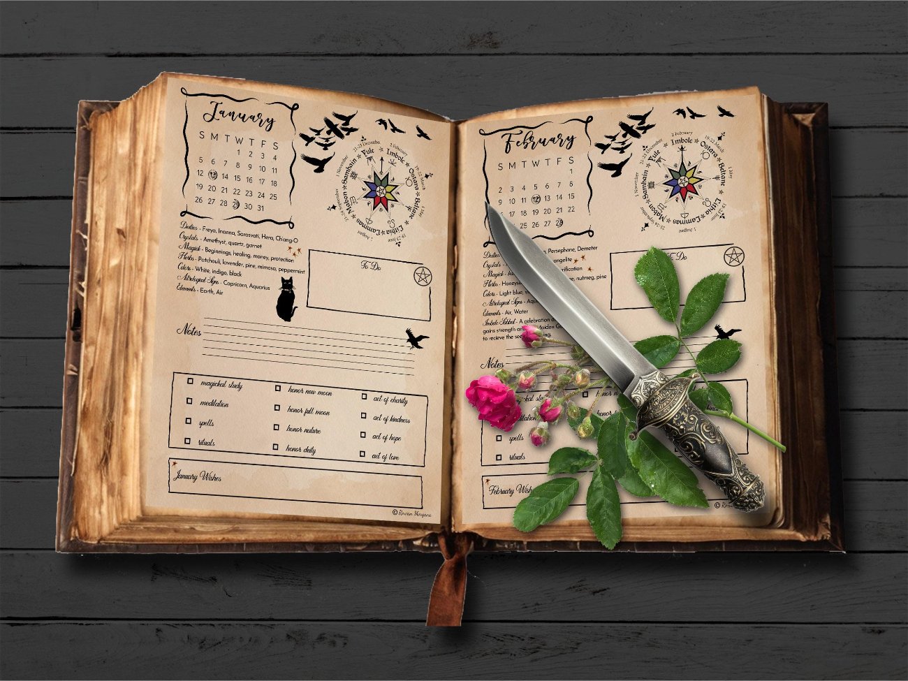 2025 CALENDAR PLANNER 13 Printable Pages, One page for each month plus a witchy Title Page, Plan your 2025 Pagan Wiccan Sabbats and Esbats - Morgana Magick Spell