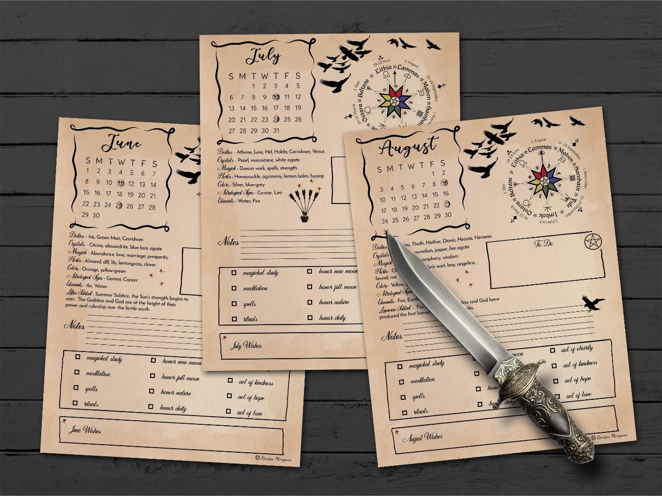 2025 CALENDAR PLANNER 13 Printable Pages, One page for each month plus a witchy Title Page, Plan your 2025 Pagan Wiccan Sabbats and Esbats - Morgana Magick Spell