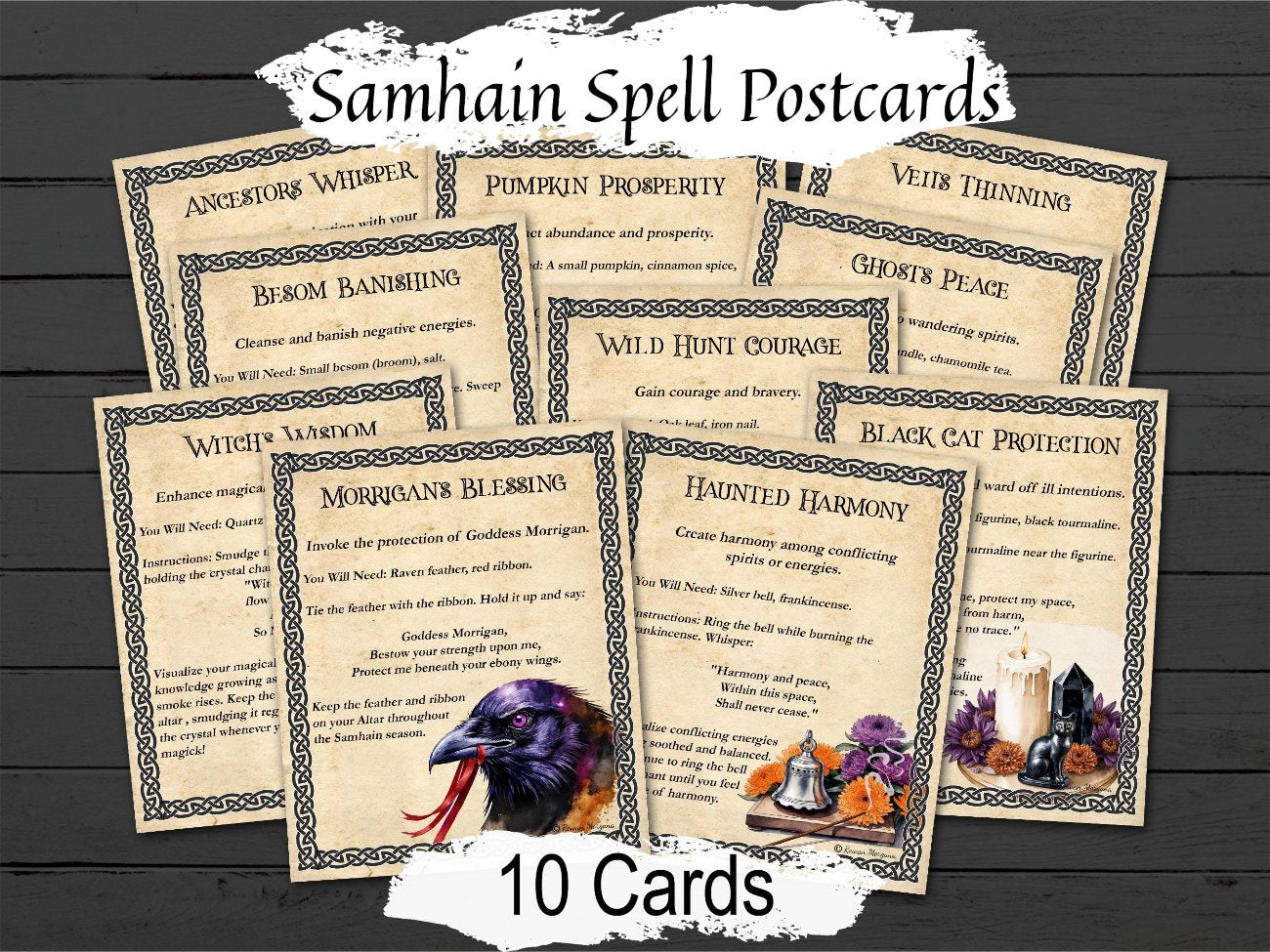 SAMHAIN SPELL CARDS, Halloween Spells and Magic, 10 Printable Postcards, Wicca Sabbat Altar, Pagan Witch Gift - Morgana Magick Spell