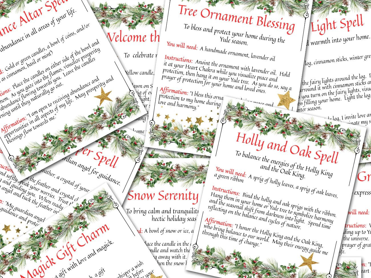 YULE SPELL CARDS, Spells and Magic, 10 Printable Postcards, 5.5&quot; x 4.5&quot;, Wicca Sabbat Altar, Winter Solstice Altar Rituals - Morgana Magick Spell