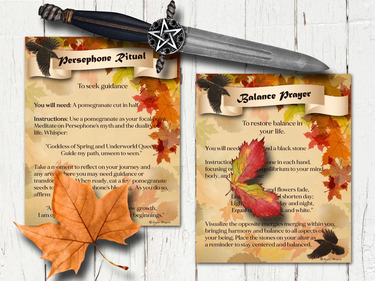 MABON SPELL CARDS, Spells and Magic, 10 Printable Postcards, 5.5&quot; x 4.5&quot;, Wicca Sabbat Altar, Autumn Equinox Rituals - Morgana Magick Spell