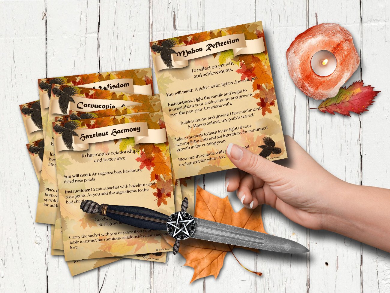 MABON SPELL CARDS, Spells and Magic, 10 Printable Postcards, 5.5&quot; x 4.5&quot;, Wicca Sabbat Altar, Autumn Equinox Rituals - Morgana Magick Spell