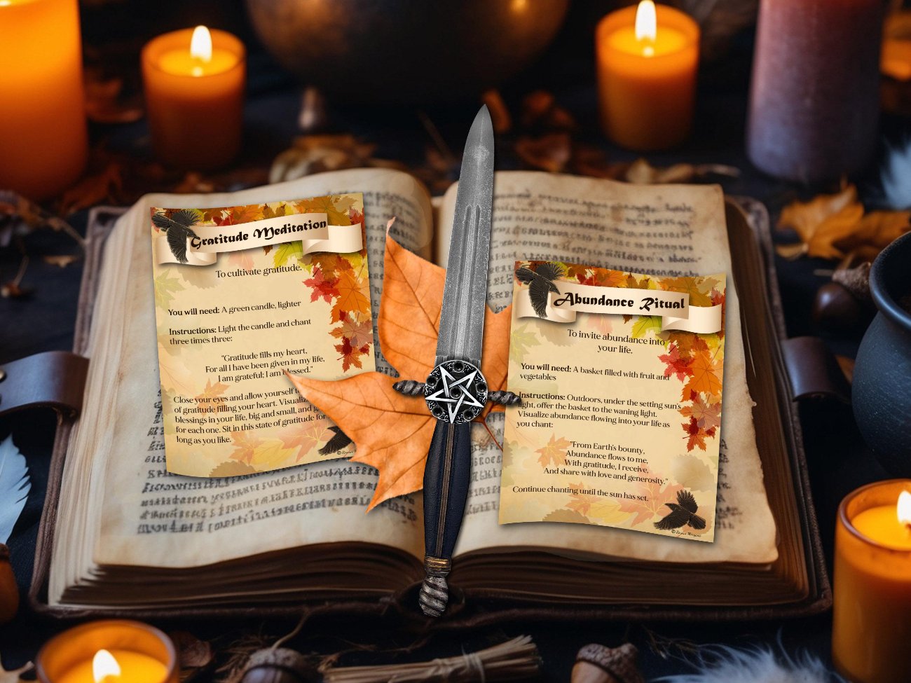 MABON SPELL CARDS, Spells and Magic, 10 Printable Postcards, 5.5&quot; x 4.5&quot;, Wicca Sabbat Altar, Autumn Equinox Rituals - Morgana Magick Spell