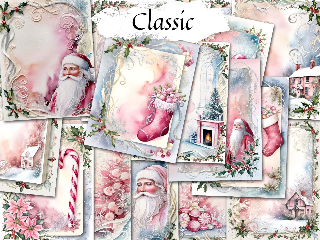 YULE FANTASY, Pink Christmas Junk Journal, 105 Pages, Pastel Decorative Winter Papers - Morgana Magick Spell