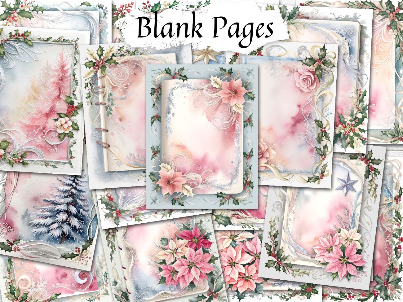 YULE FANTASY, Pink Christmas Junk Journal, 105 Pages, Pastel Decorative Winter Papers - Morgana Magick Spell