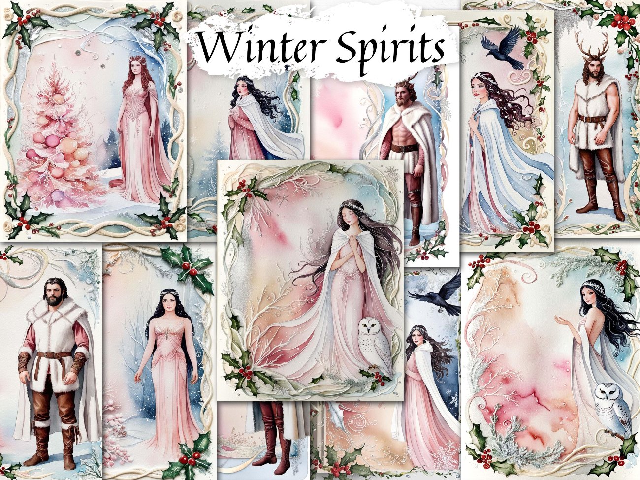 YULE FANTASY, Pink Christmas Junk Journal, 105 Pages, Pastel Decorative Winter Papers - Morgana Magick Spell