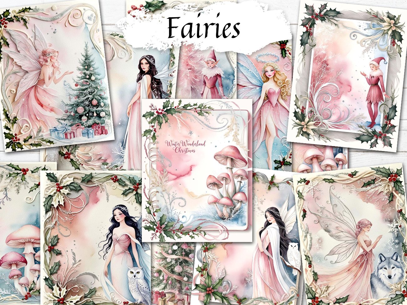 YULE FANTASY, Pink Christmas Junk Journal, 105 Pages, Pastel Decorative Winter Papers - Morgana Magick Spell