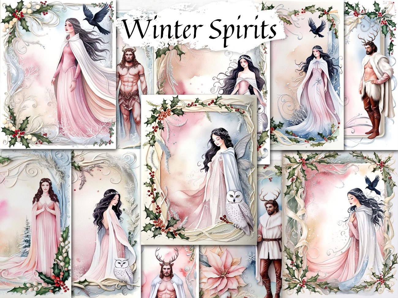 YULE FANTASY, Pink Christmas Junk Journal, 105 Pages, Pastel Decorative Winter Papers - Morgana Magick Spell