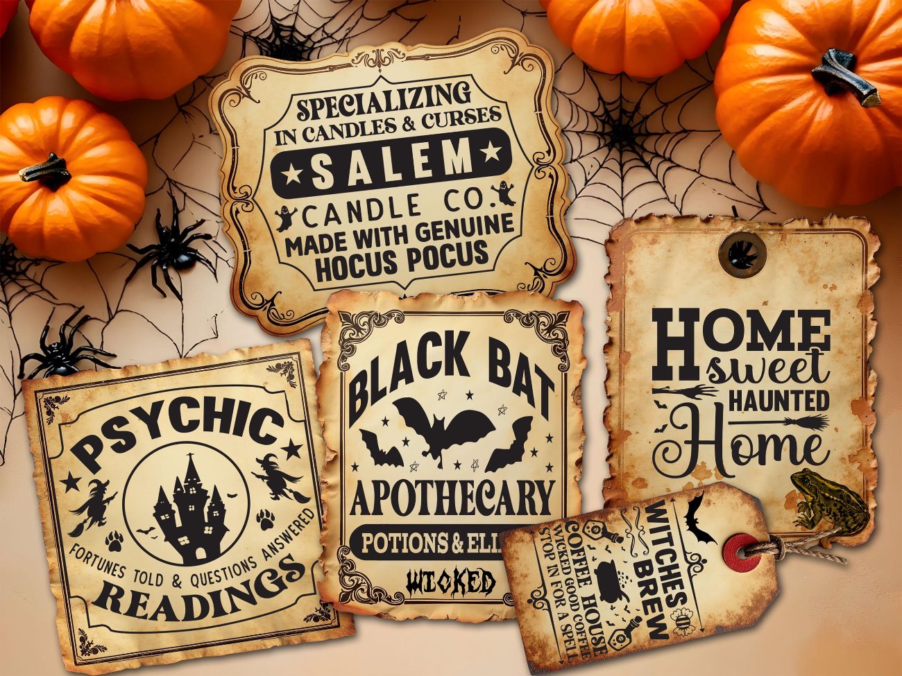 SPOOKY VINTAGE HALLOWEEN Apothecary Labels - Set of 20 PNGs - Morgana Magick Spell