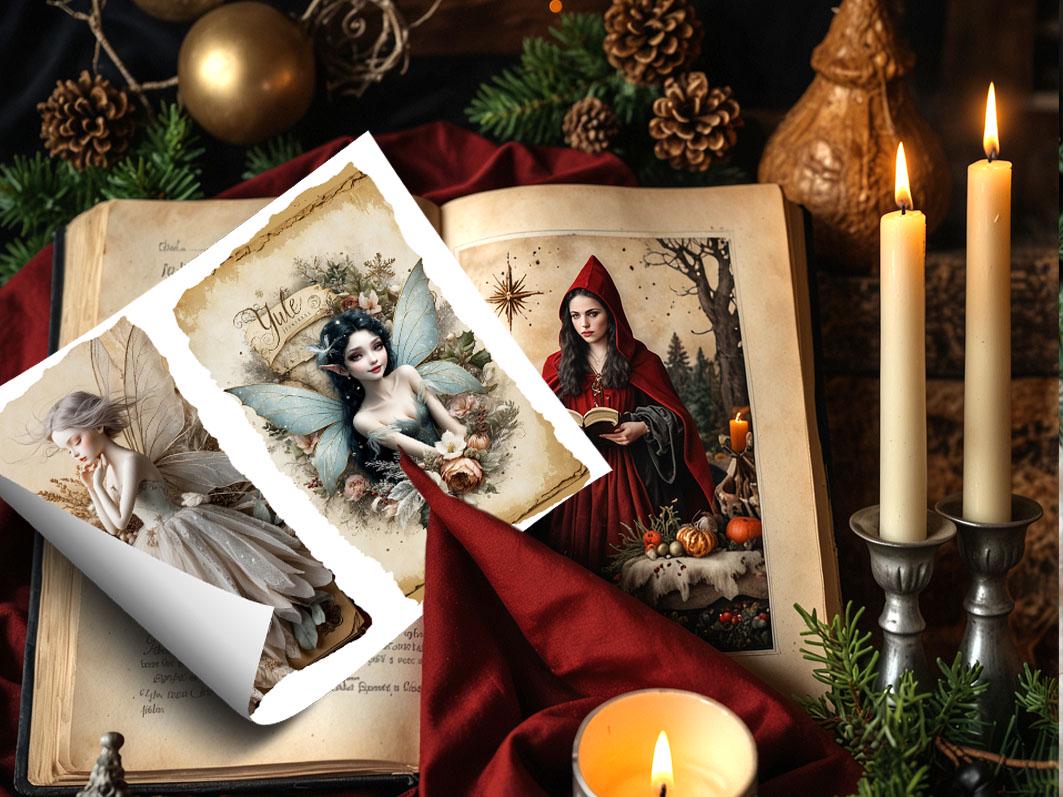 YULE FAIRY, Junk Journal, Christmas Digital Kit, Pagan Wicca Book of Shadows with Ephemera, 33 Pages - Morgana Magick Spell