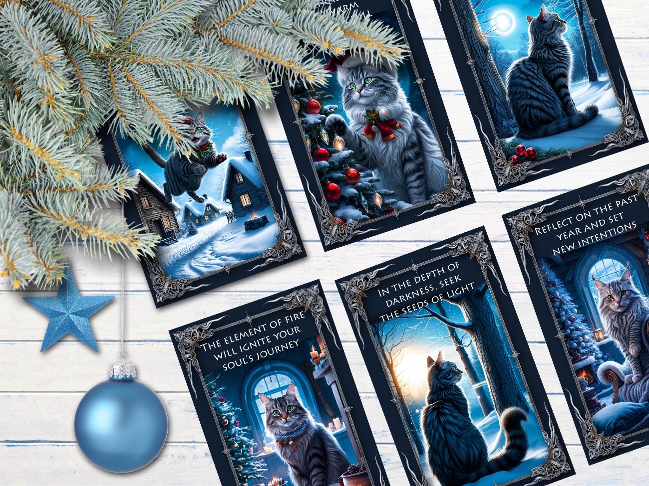 YULE CAT ORACLE, Jólakötturinn Tarot, Inspirational Message Cards, Icelandic Christmas Cat, Winter Solstice, Pagan Gift, 20 Printable Cards - Morgana Magick Spell