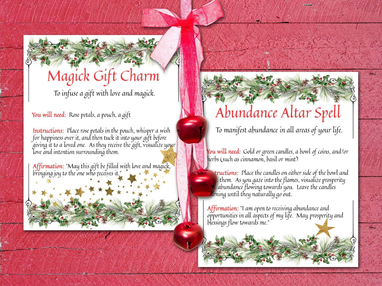 YULE SPELL CARDS, Spells and Magic, 10 Printable Postcards, 5.5&quot; x 4.5&quot;, Wicca Sabbat Altar, Winter Solstice Altar Rituals - Morgana Magick Spell