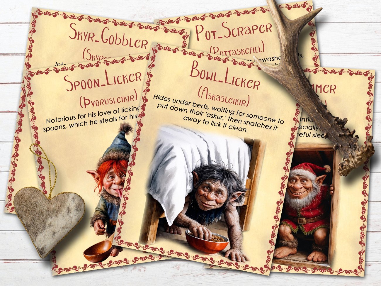 ICELANDIC YULE LADS Legend, Gryla, Winter Solstice, Christmas Monster, Calendar, Postcards, Scandinavian Folklore, Nordic Xmas, 21  Pages - Morgana Magick Spell