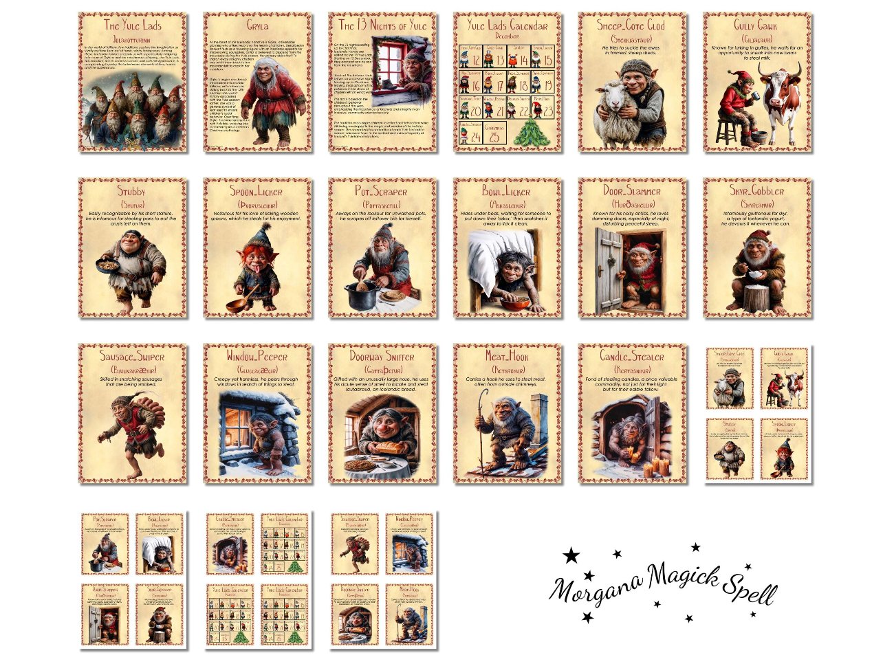 ICELANDIC YULE LADS Legend, Gryla, Winter Solstice, Christmas Monster, Calendar, Postcards, Scandinavian Folklore, Nordic Xmas, 21  Pages - Morgana Magick Spell